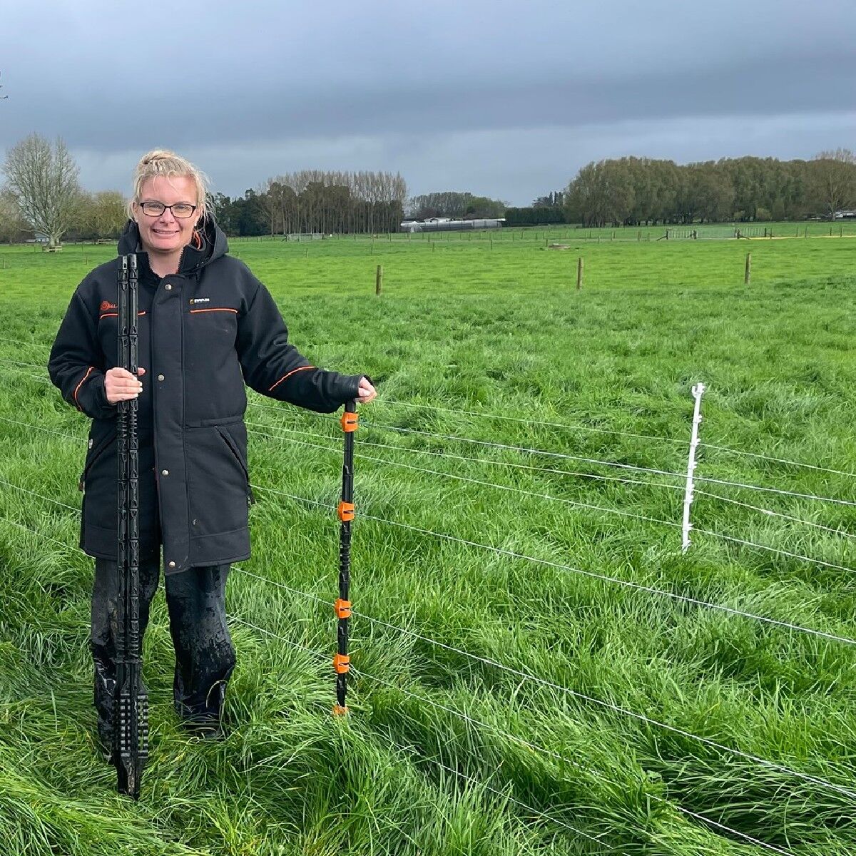 Georgia Davies, Territory Manager in New Zealand out on farm.