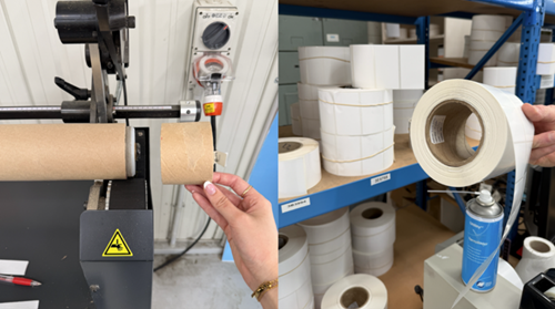 Image showing how cardboard cut offs are reused at the Gallagher print house