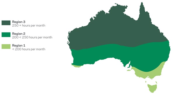 Solar selection map showing the sunlight areas and which areas get sunlight for solar panels